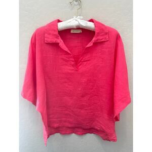 STARK X | Hot Pink 100% Linen Lagenlook Collared Boxy Oversized Top | Medium